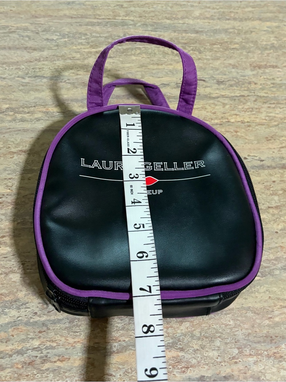 Laura Geller Black Cosmetic Bag with Purple Trim and Handles - Picture 5 of 7
